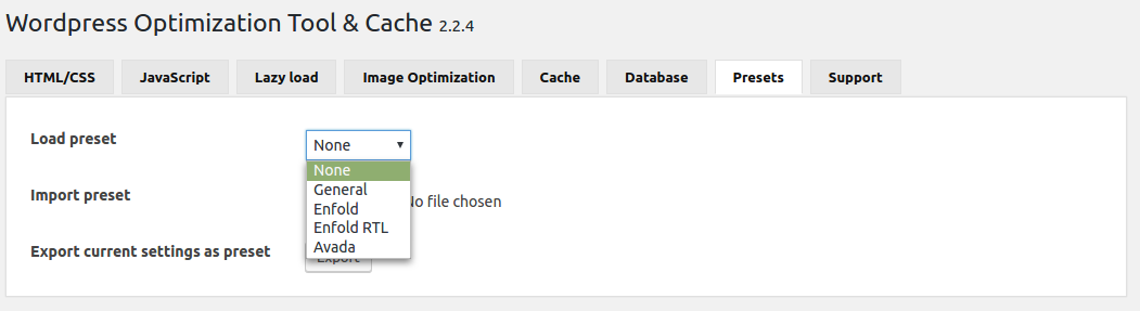 WOT Cache plugin presets