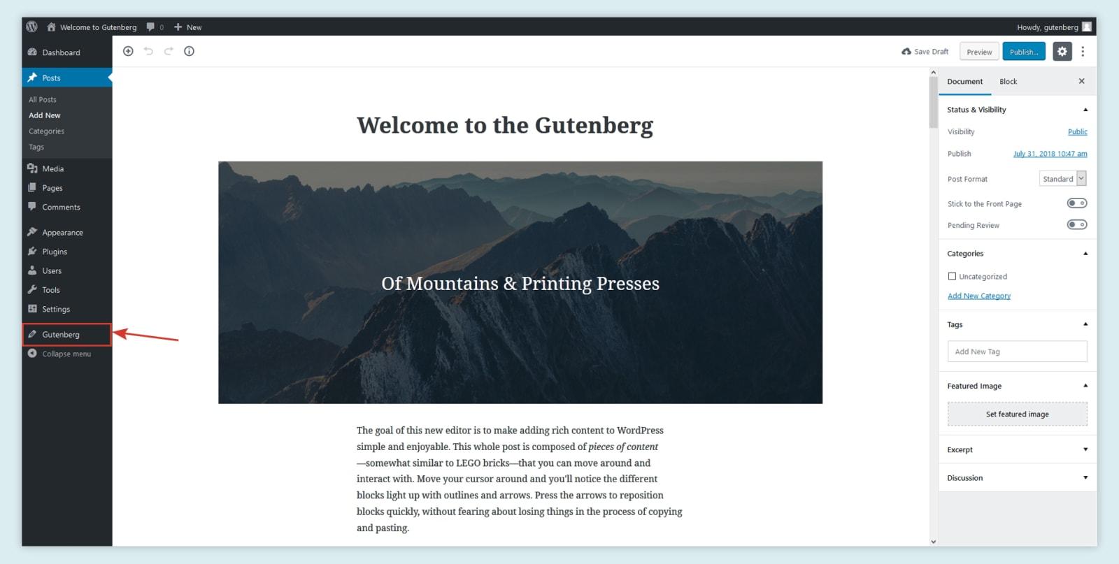 gutenberg wordpress editor