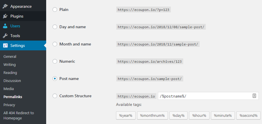 WordPress permalinks and setting
