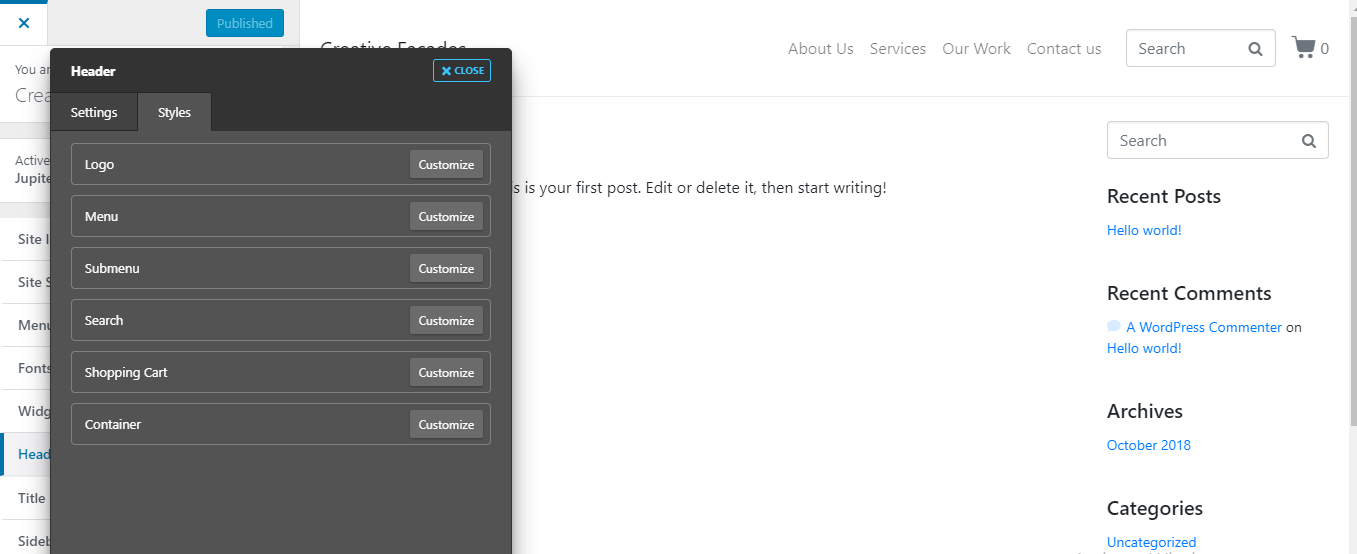 Jupiter X Customization options