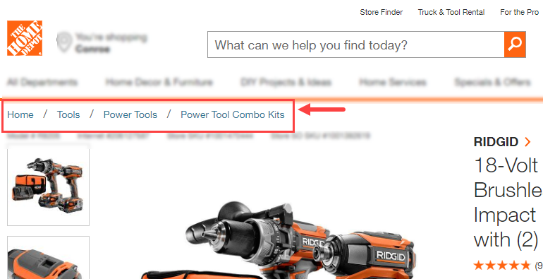 WordPress website breadcrumbs