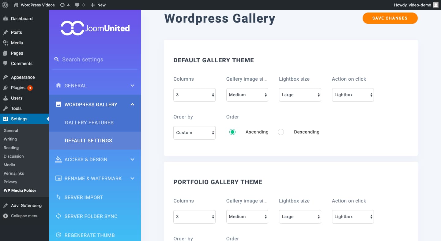 WordPress Gallery Default settings