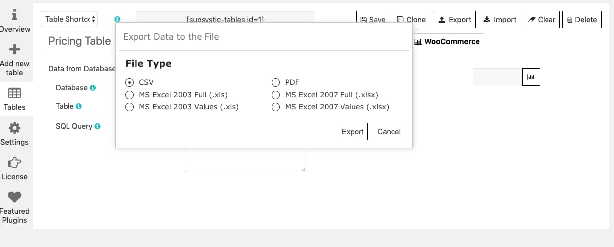 Import & Export Table