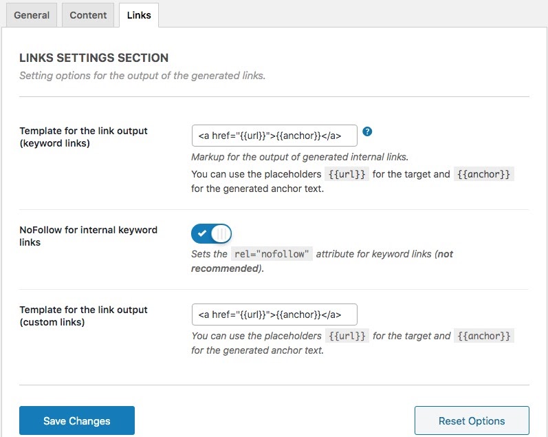 Configuring Link Output through Templates