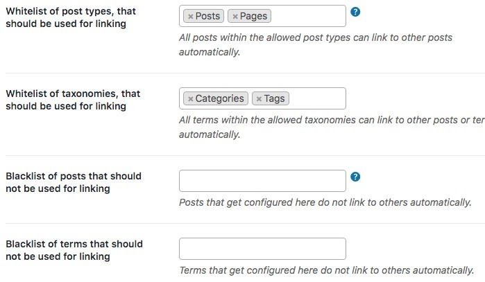 Control the Internal link behavior with blacklist and whitelist feature