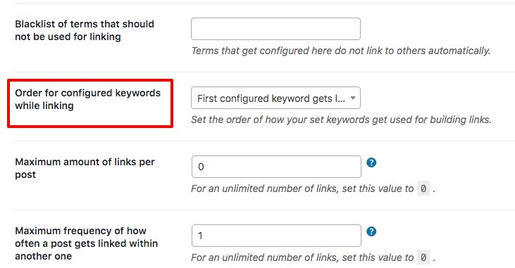Order of configuring keywords while adding Interlinks