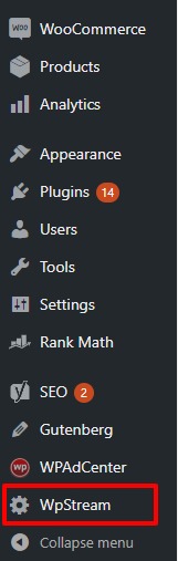 You will see a new item in your dashboard WPStream