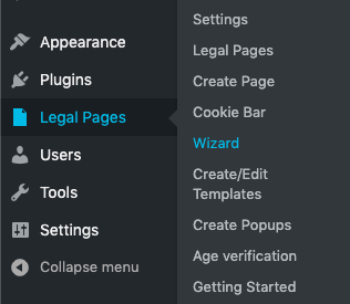 WP Legal Pages-Menu