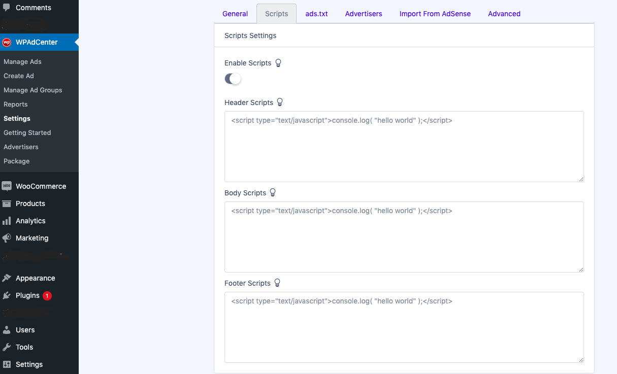 Ad Scripts- WordPress advertising plugin