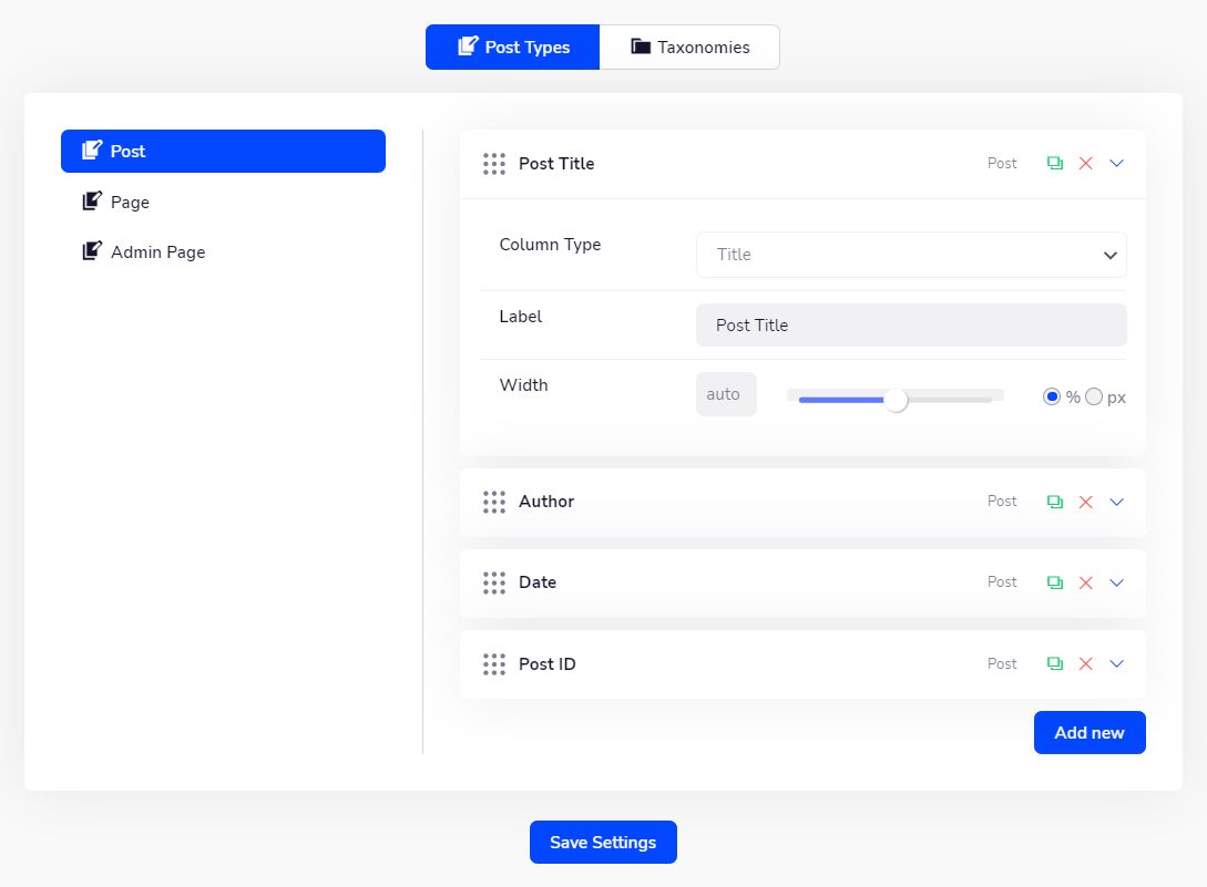 Columns manager Columns manager