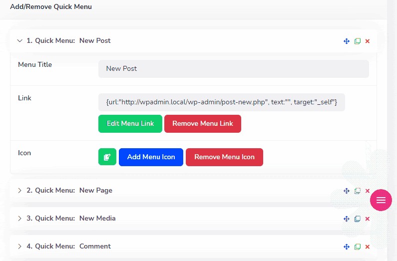 Quick menu Quick menu