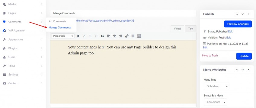 Admin page Admin page