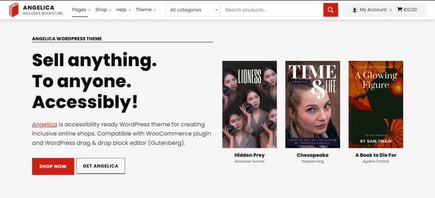 Angelica - Accessible Bookstore WordPress theme