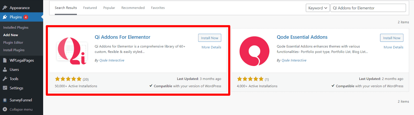 Qi Addons for elementor installation