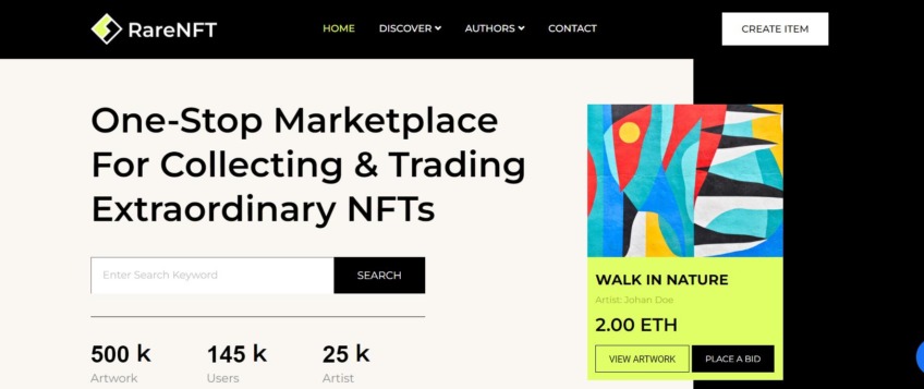 RareNFT – NFT Agency Website Theme