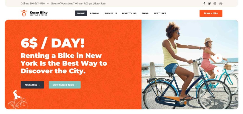 Komo – Bike Rental Shop WordPress Theme