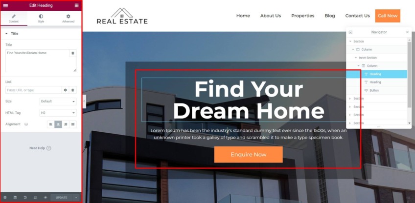 real estate template elementor