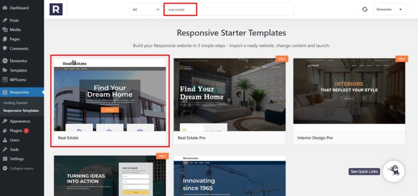 real estate template search