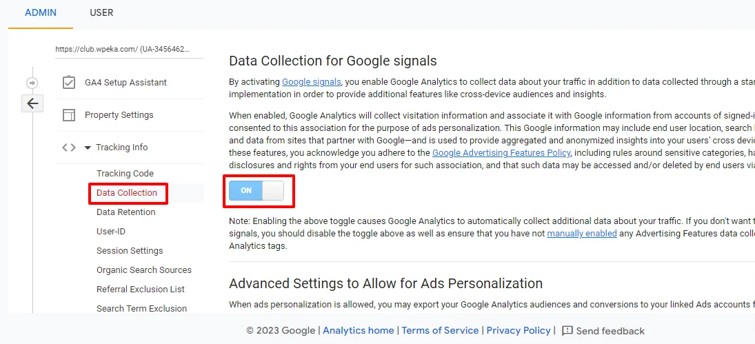 Data Collection for Google Analytics
