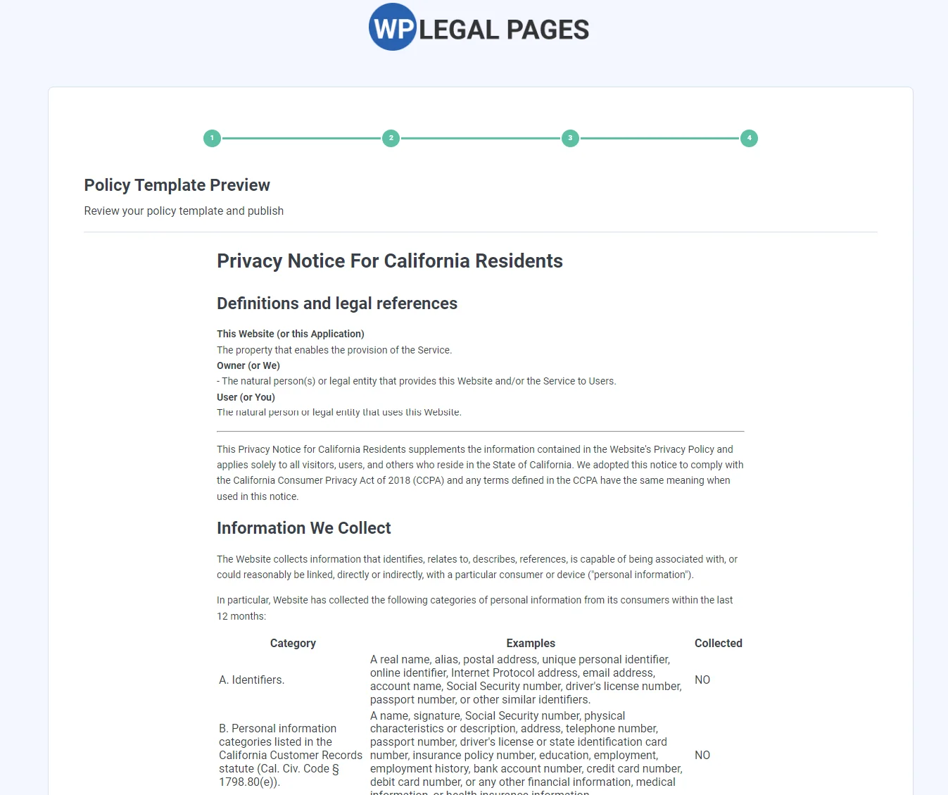 WP Legal Pages complying with CCPA