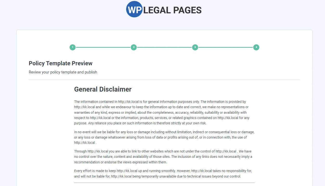 Disclaimer legal page