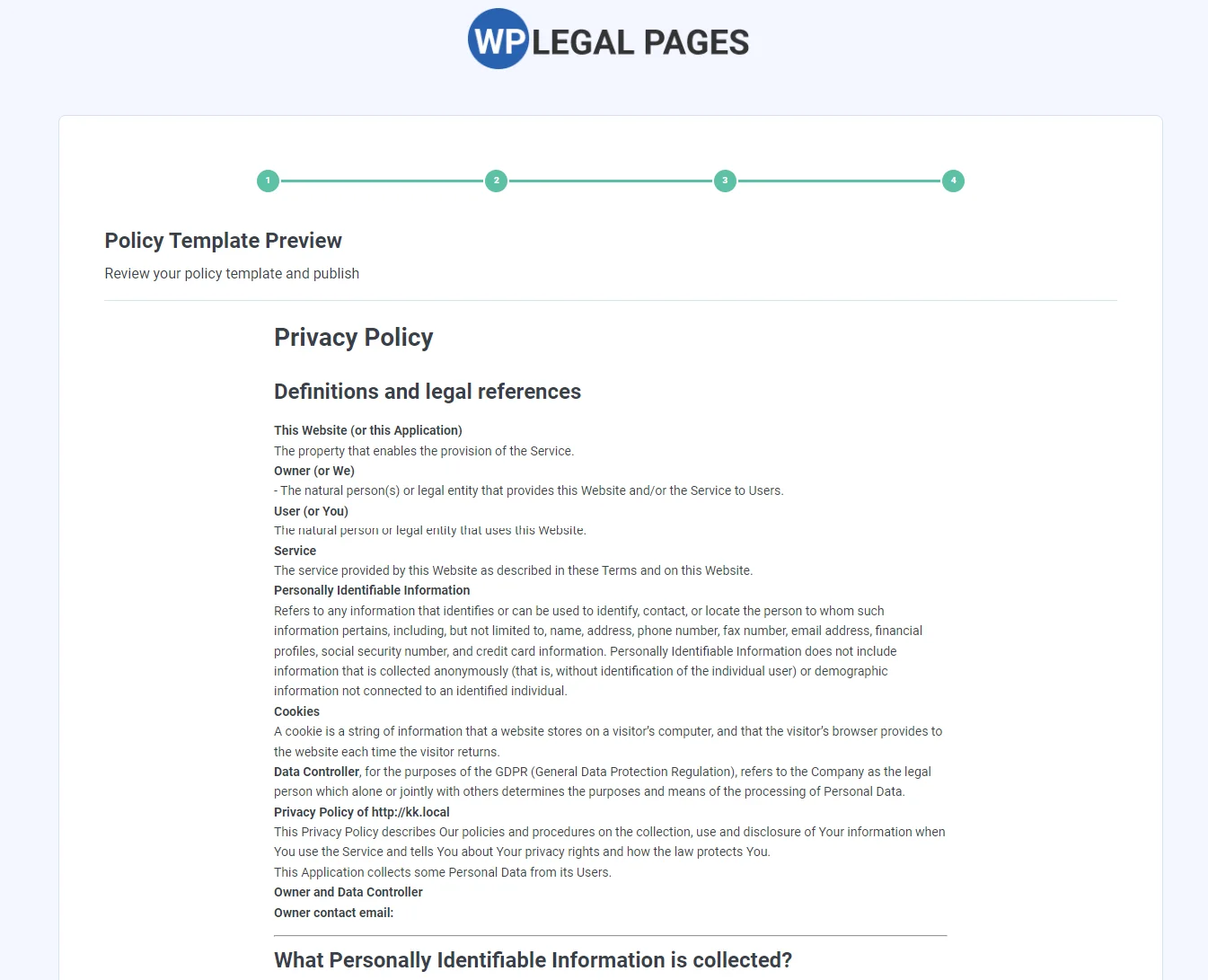 WP Legal Pages policy page