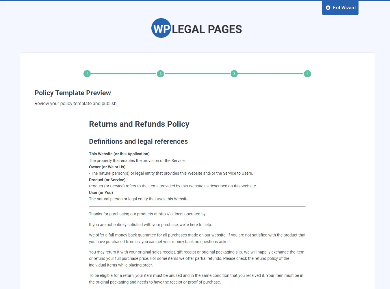 Refund policy legal page