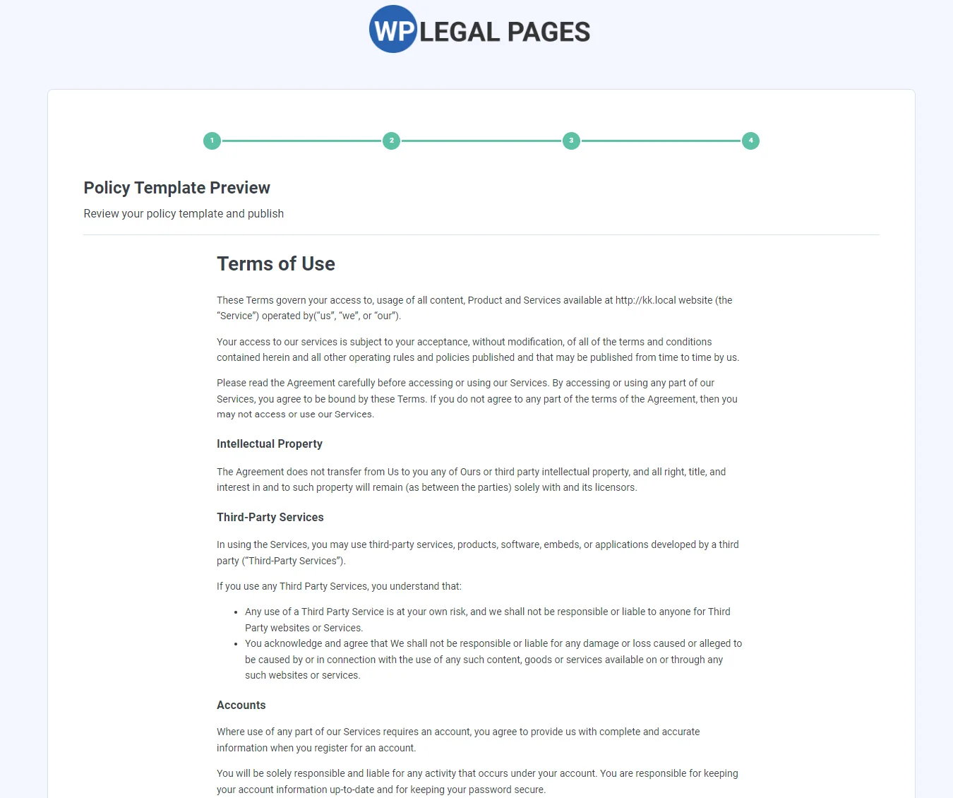 Terms and conditions legal page
