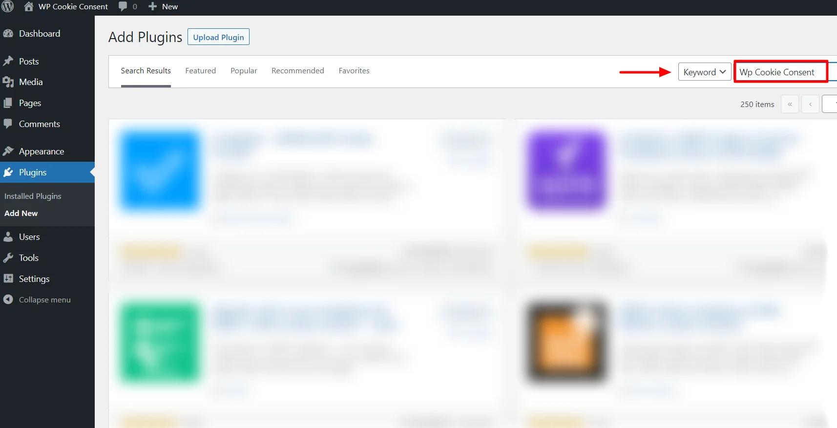 Searching the plugin in the search bar