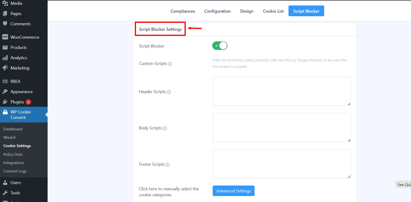 Scrip[t blocker settings