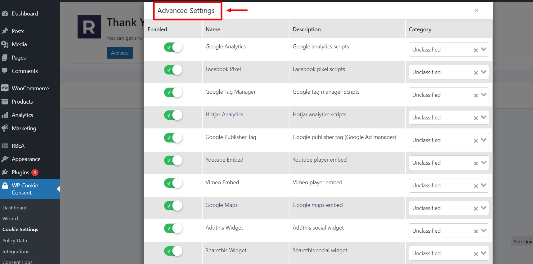 Granular Consent Controls for thord party cookie settings