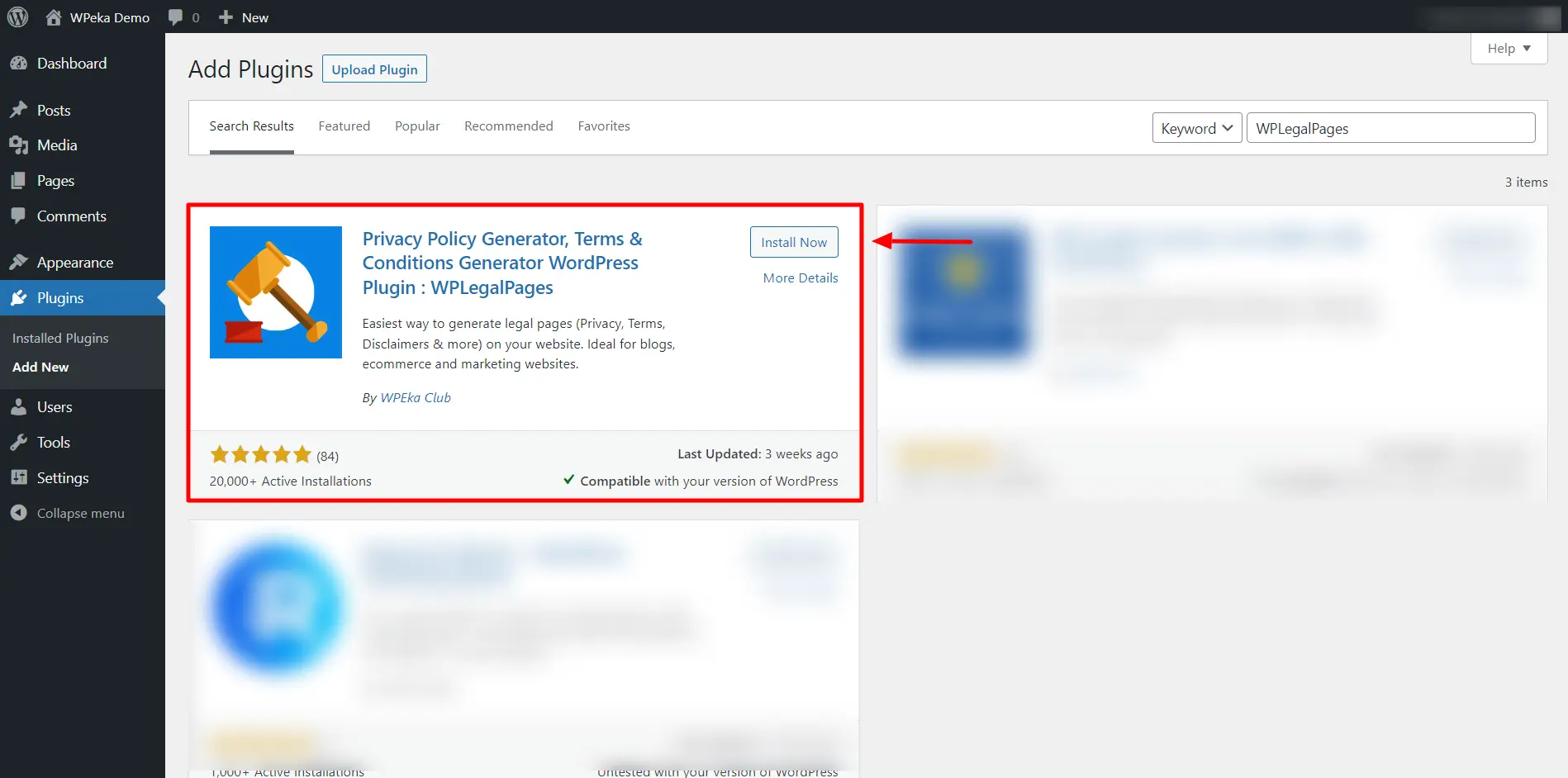 WP Legal Pages> Search Result