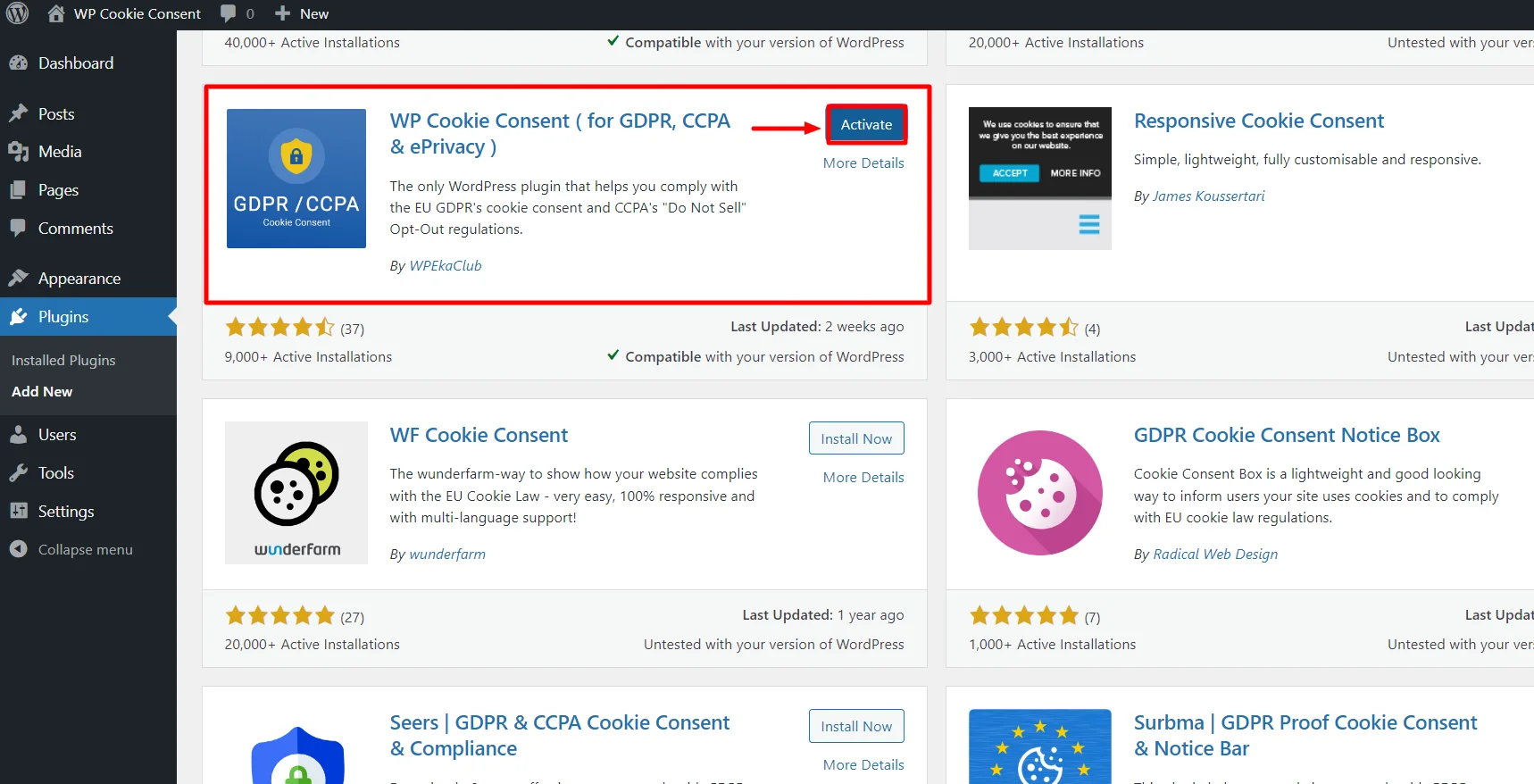 Activating the plugin 