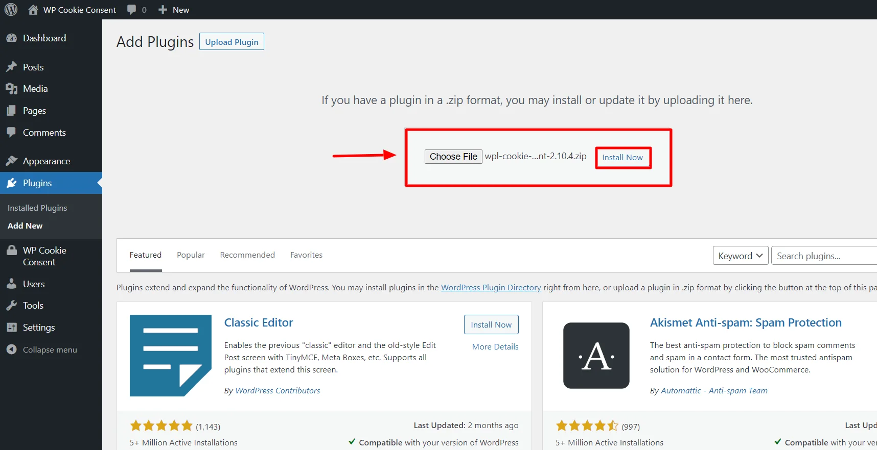 Uploading the Zip file 
