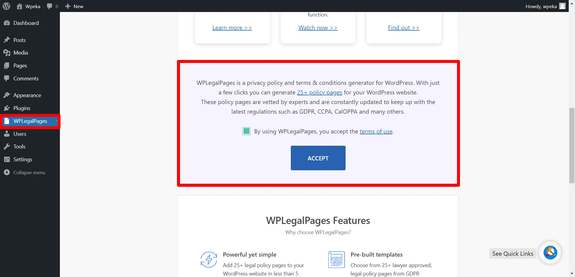 Accessing the plugin