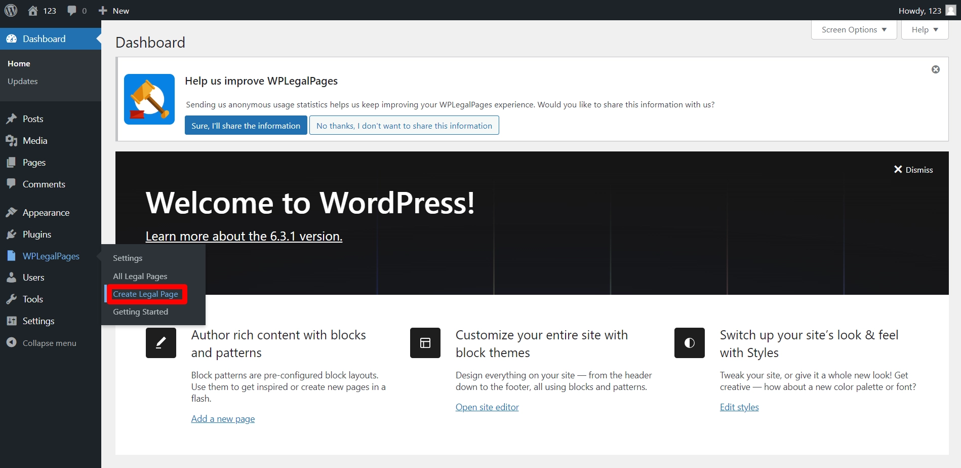 Creating Legal pages