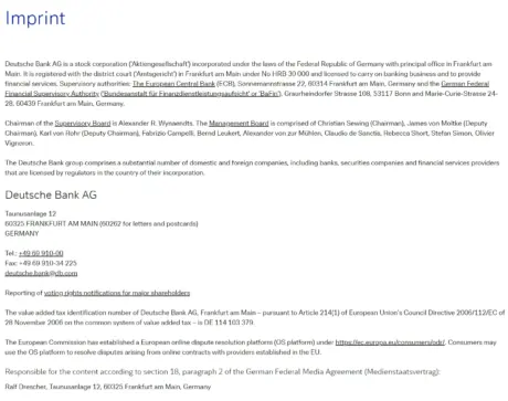 Deutsche Bank 's Impressum