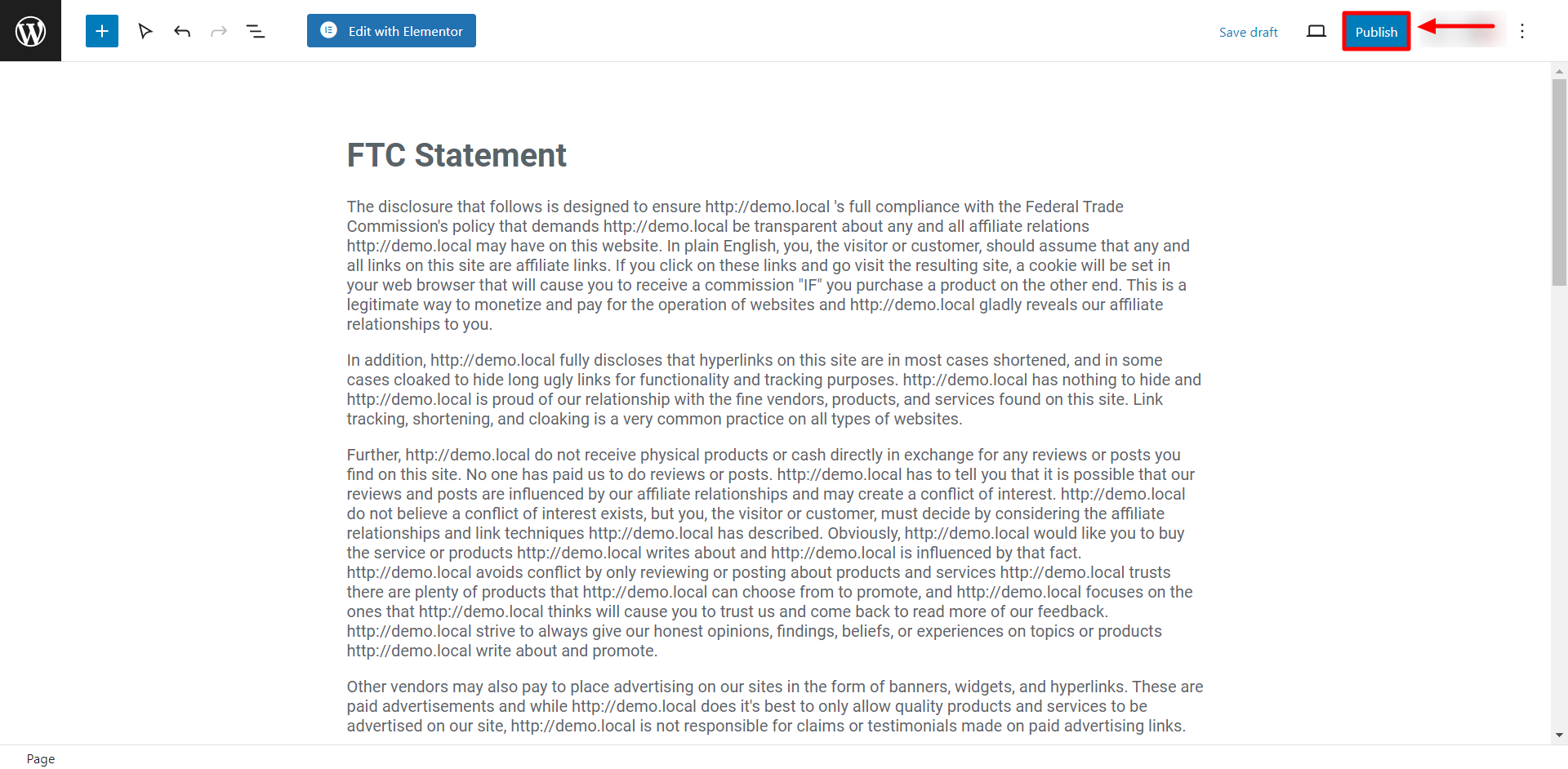 WP Legal Pages> Publish