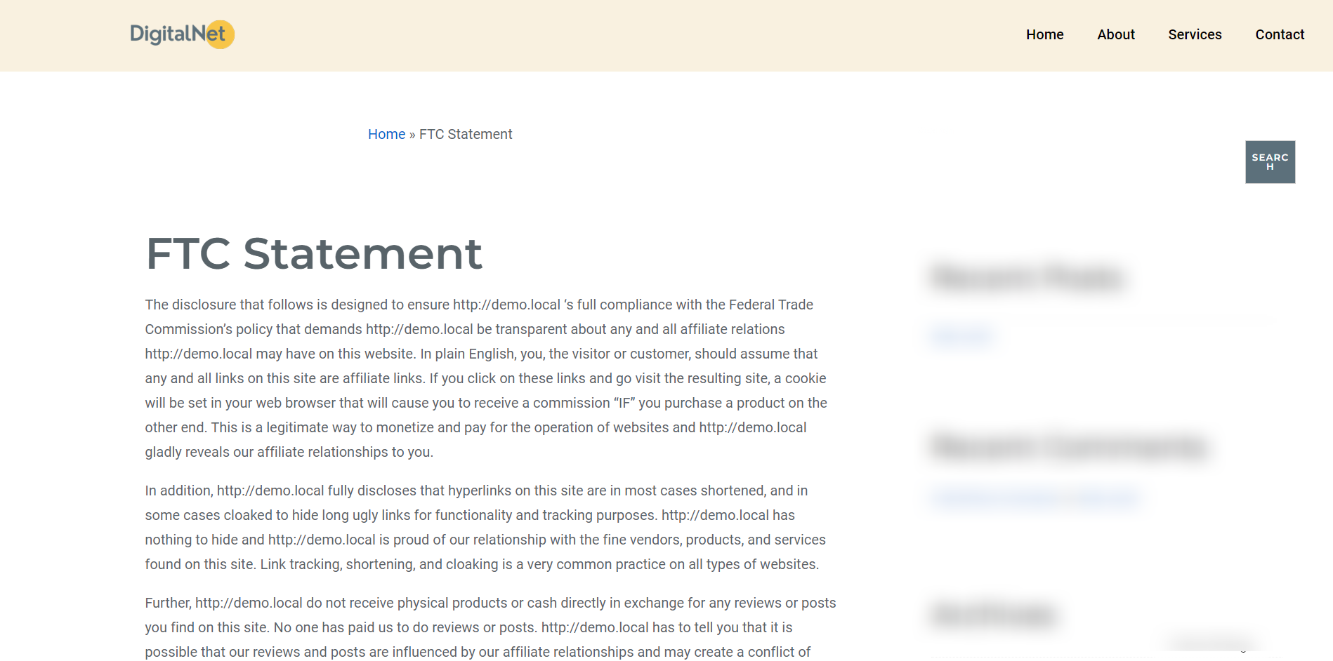 WP Legal Pages> Published home view
