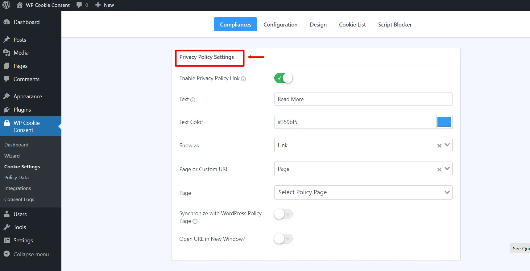 Privacy Policy Settings