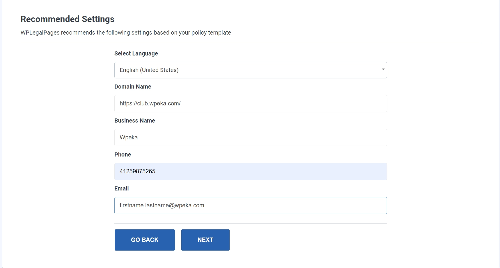 Recommended settings