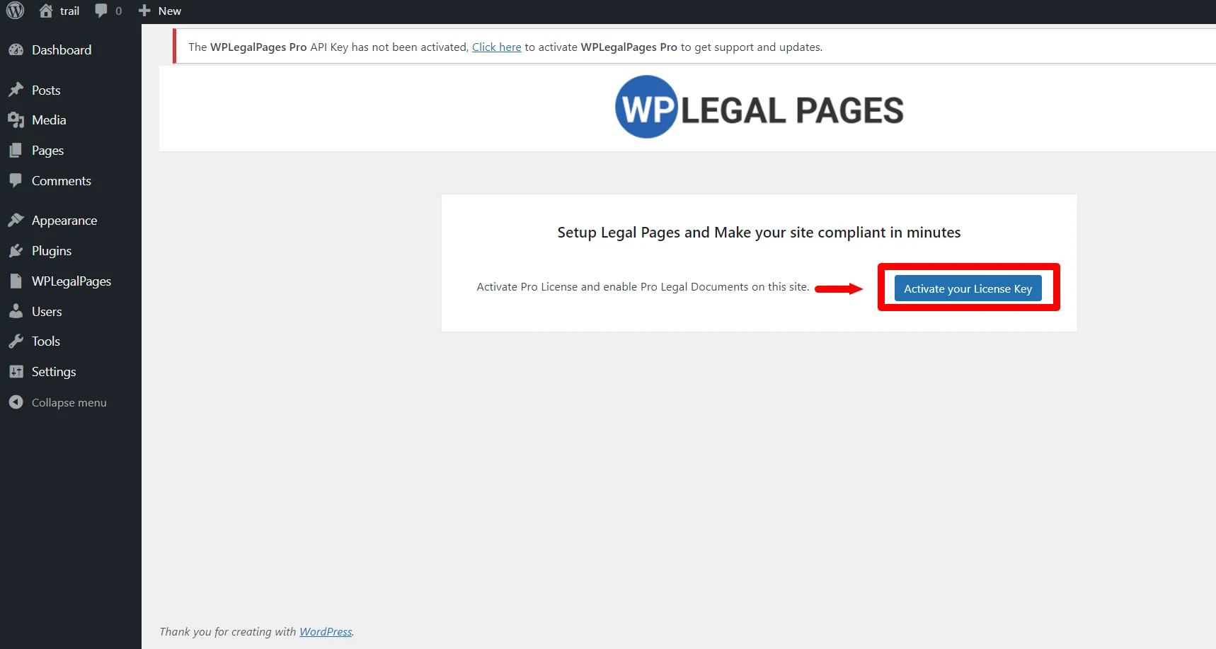 Activating the license key