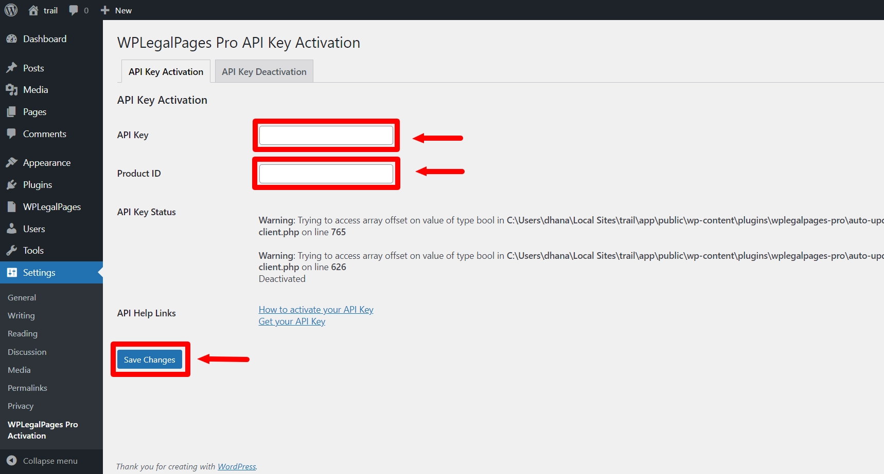 Activating API key and Product ID