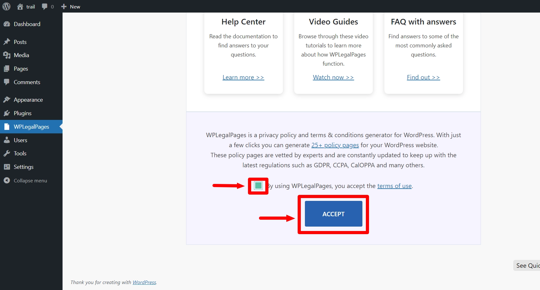 Accepting the terms and condition