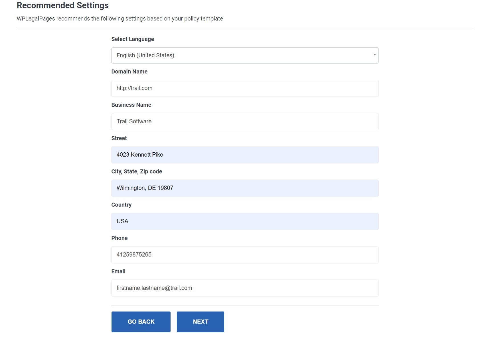 Filling the details for refund policy