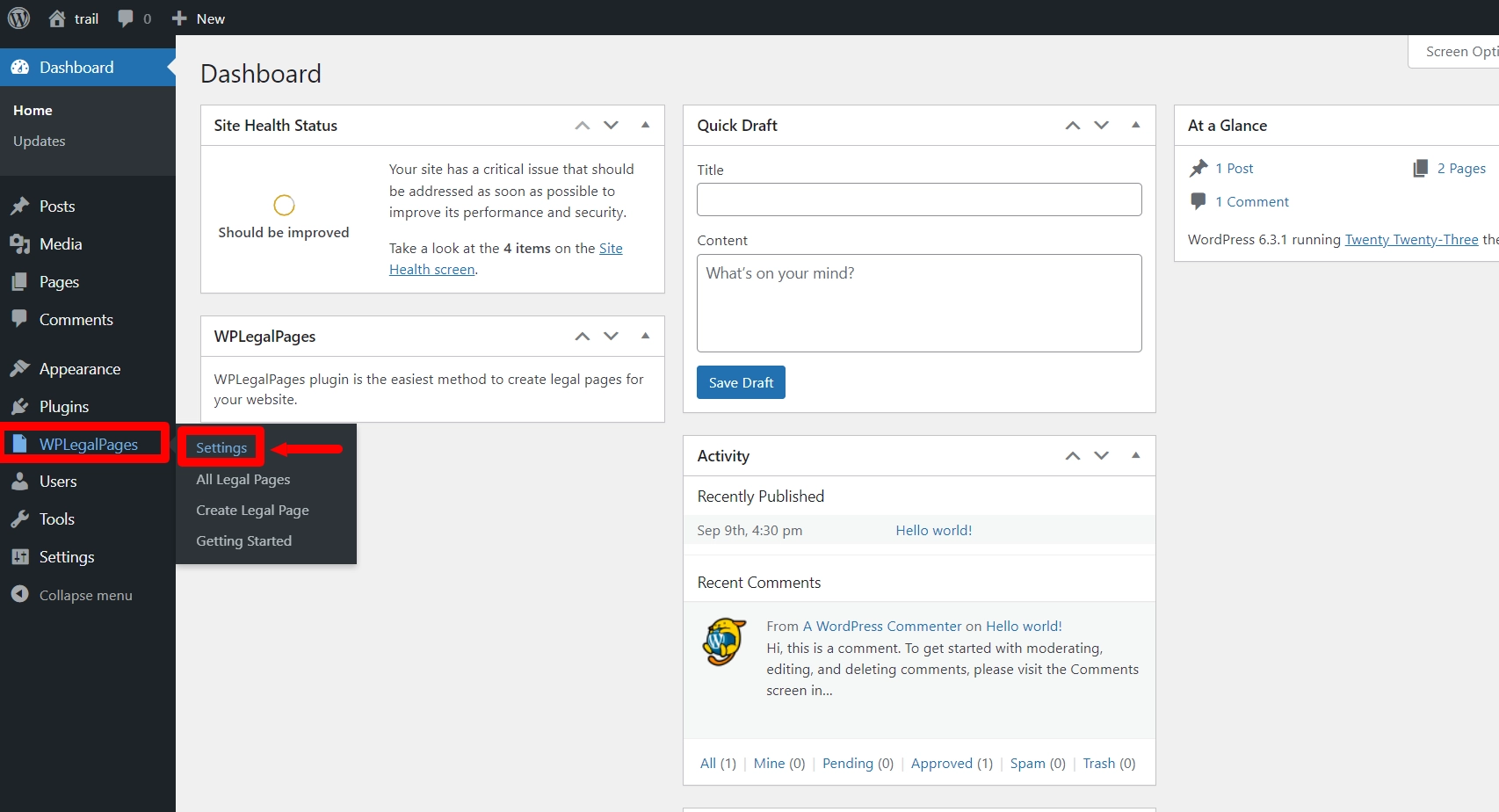 Accessing the setting