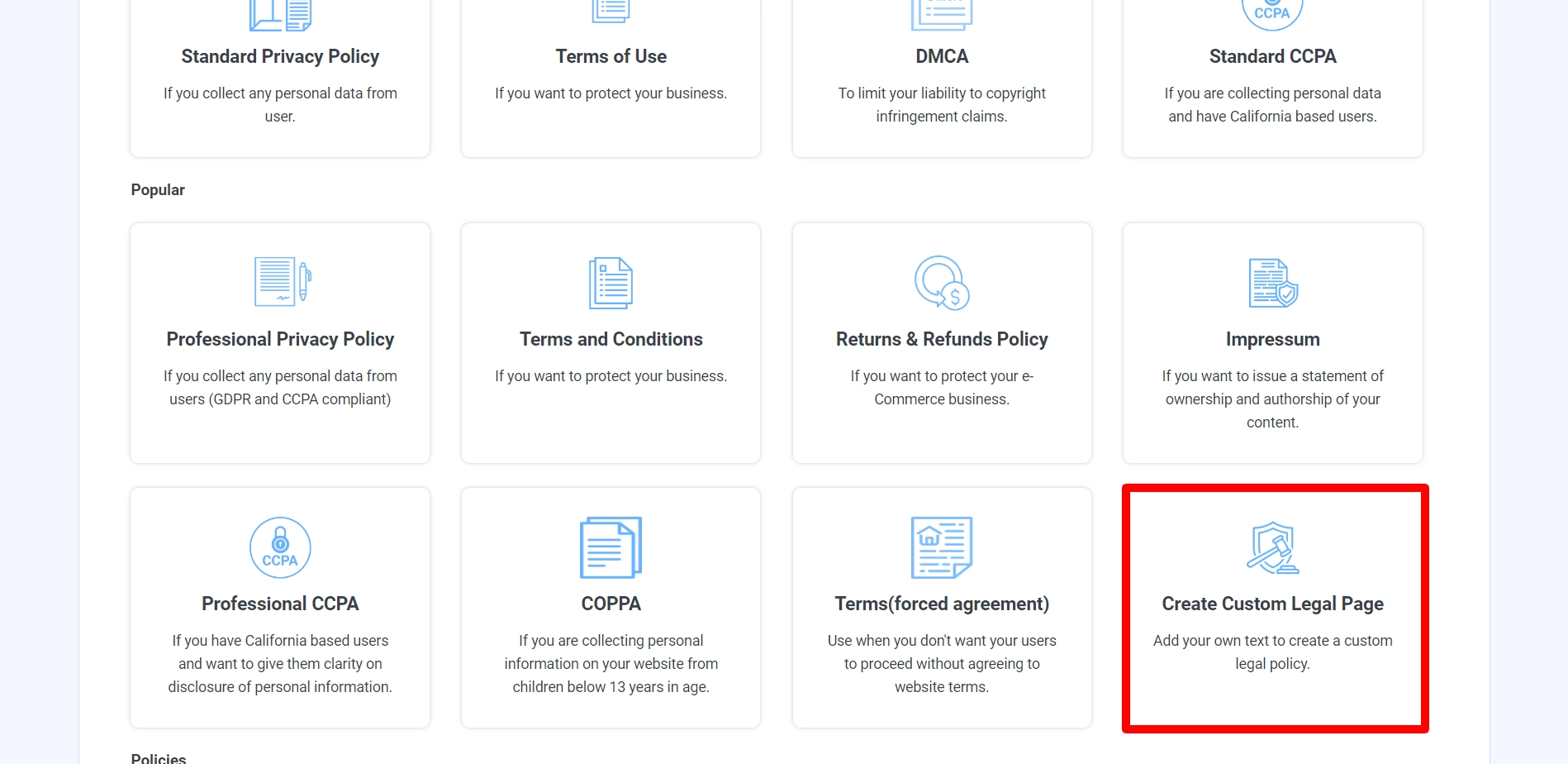 creating custom legal pages