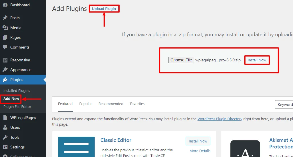Install WPLegalPages pro plugin