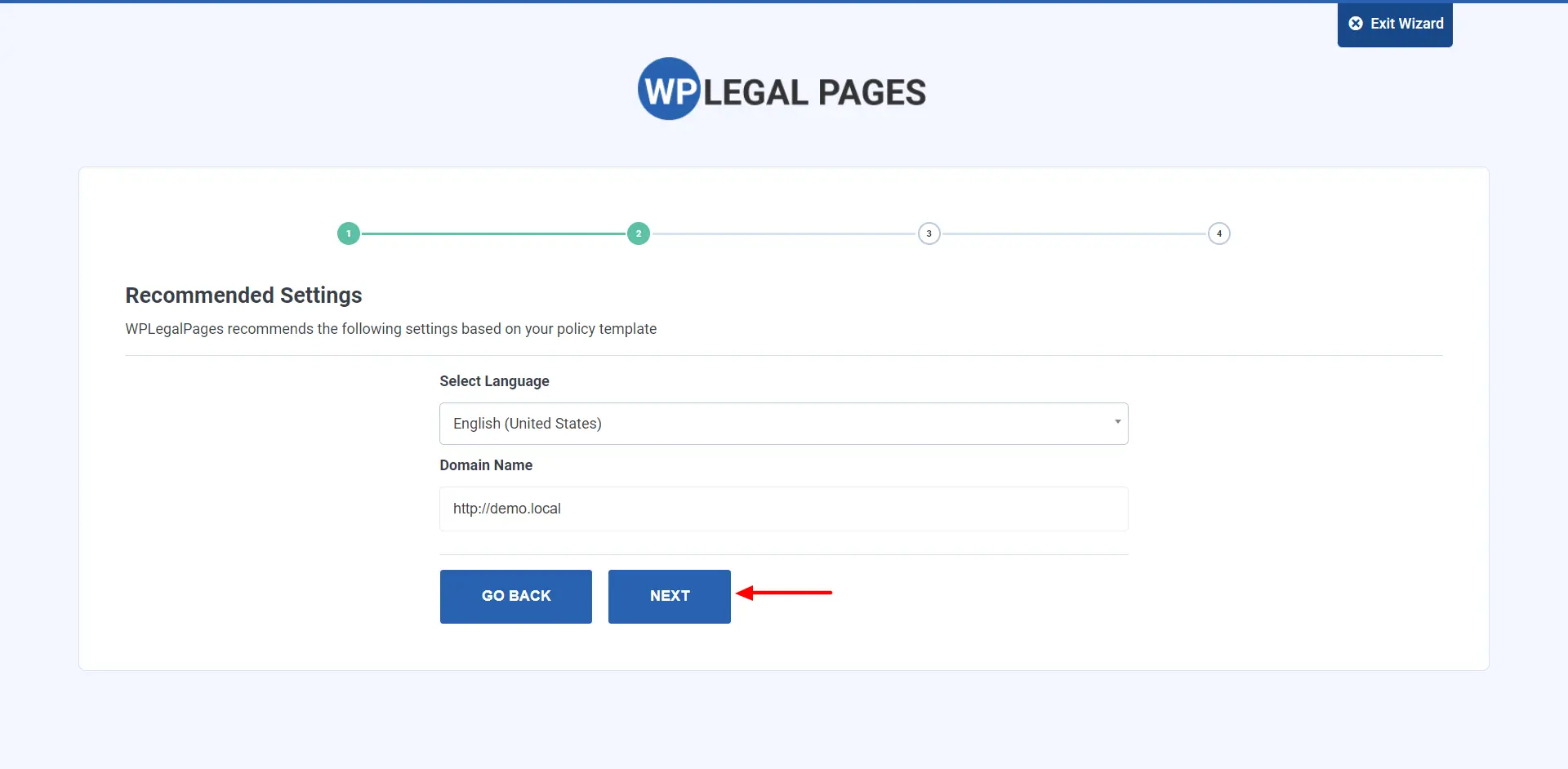 WP Legal Pages> Language and domain