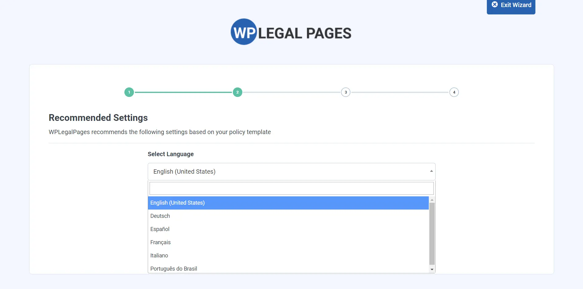 WP Legal Pages> Languages